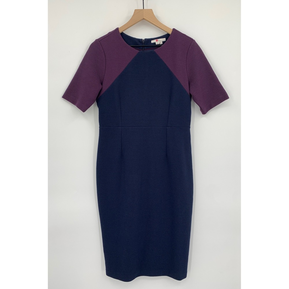 Boden Dress Womens 8 Petite Blue Purple Colorblock Ottomon Ribbed‎ Sheath J0507